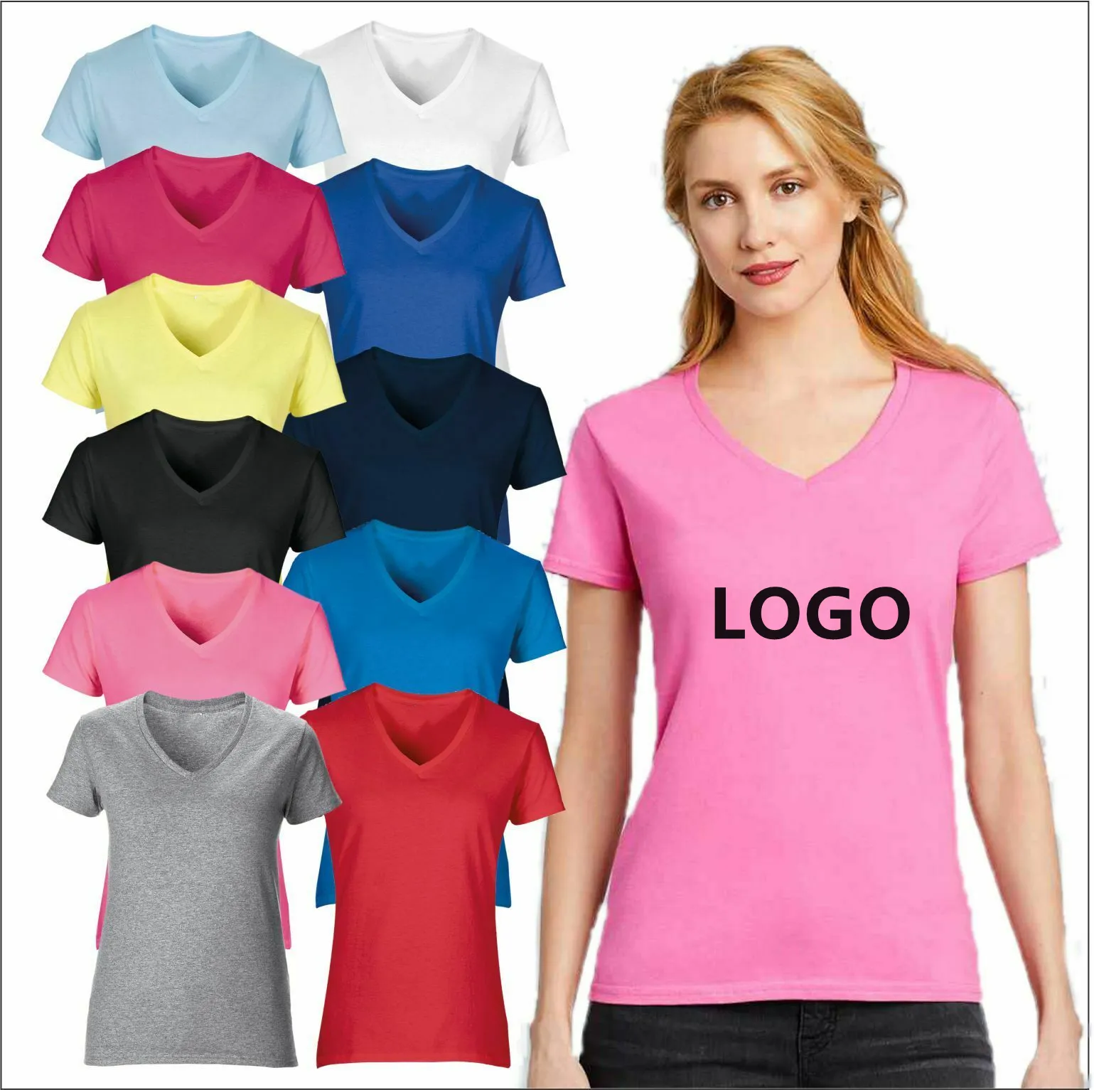 OEM Service Custom T Shirt Printing Women Custom Graphic V Neck T Shirts Women