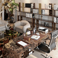 Bureau d'ordinateur simple et durable avec tiroirs de rangement, bureau d'écriture contemporain personnalisé avec placage en ébène et laiton poli et tiroirs cachés
