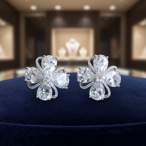 Boucles d'oreilles à fleurs en or blanc, en argent 925, avec strass en cristal, serti de griffes, bijoux de mariage romantiques pour femmes - Product Image 2