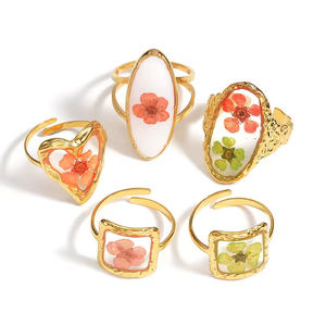 Anillo Delicado de Flor de Ciruelo Eterna Colorida Real, Chapado en Oro de 18K, de Acero Inoxidable, Forma Ovalada, para Niñas - Product Image 1