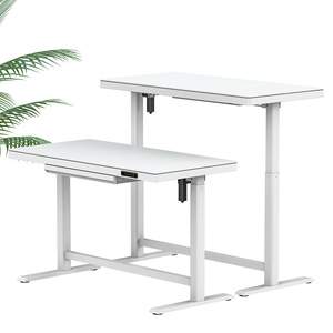 Mesas ajustables de altura eléctrica superior de vidrio templado PC Sit to Stand Escritorio de pie Escritorio con cajones - Product Image 4