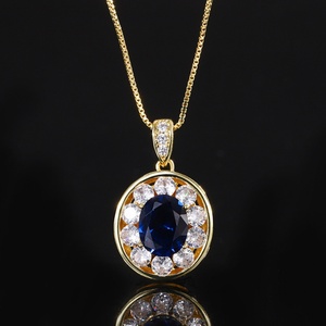 Wholesale Eco-friendly Copper Gold Plated Oval Cut 8*10-5*7mm Blue Cubic Zirconia Retro Jewelry for Women <b>Sets</b> Golden - Product Image 4