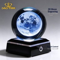 Lampe de nuit en cristal 3D en forme de lune, lampe lunaire HD avec base à commande tactile, sphère de cristal, lumière d'ambiance, lampe de chevet à intensité réglable, cadeau pour la maison