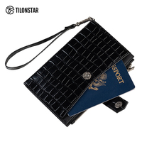TILONSTAR TPW115 Dompet RFID Bergaya dengan Tali Pergelangan Tangan, Organizer, Penutup Paspor Keluarga, Pola Kulit Buaya, Tempat Paspor