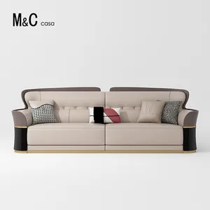 התאמה אישית של ספה בד עור אמיתי ספה עגול סלון ספה לבנה סט עיצוב חדש מעוקל 6 מושב גדול ספה
