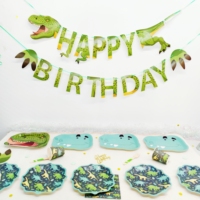 Ensemble de vaisselle biodégradable pour enfants sur le thème des dinosaures, assiettes, gobelets, serviettes, fournitures de fête jetables écologiques