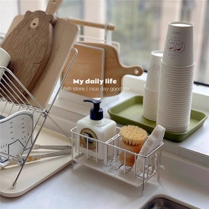 Estante de cocina doble moderno ajustable de acero inoxidable sin perforaciones para encimera, escurridor de esponjas, estante multifuncional para condimentos y trapos - Product Image 5