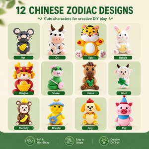 Kit de Arcilla Seca al Aire con Diseños del Zodíaco Chino al por Mayor, 12 Diseños, 4 Tazas de Colores, Set de Arcilla para Modelar DIY, Regalo Cultural OEM para Niños - Product Image 3