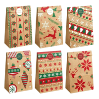 Sacs à friandises en papier kraft brun imprimés sur mesure avec six motifs de fêtes pour les cadeaux de fête et l'emballage de biscuits, commande en gros
