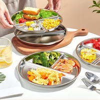 Assiette Ronde en Acier Inoxydable à 3 Compartiments de 23 cm pour le Contrôle des Portions et une Alimentation Saine, Idéale pour la Maison, l'École et la Cantine (Vente en Gros)