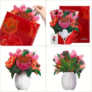 การ์ดกระดาษป๊อปอัพ3D ช่อดอกไม้ตลอดกาลพร้อมการ์ดเปล่าและซองจดหมาย - Product Image 2