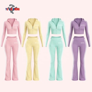 Ensembles de survêtements <span class=keywords><strong>en</strong></span> <span class=keywords><strong>velours</strong></span> personnalisés avec logo, sweats à capuche zippés et pantalons <span class=keywords><strong>évasé</strong></span>s, ensemble deux pièces pour femmes, tenues de sport <span class=keywords><strong>en</strong></span> <span class=keywords><strong>velours</strong></span> - Product Image 2