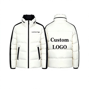 <b>Men's</b> <b>White</b> Patchwork Puffer Jacket With Stand Collar Zipper Closure Custom Logo Down Filled Winter <b>Coat</b> Casual Style - Product Image 6