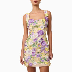 2025 mùa hè thời trang Pháp phụ nữ treo váy ngắn Mục Vụ Mới ba chiều hoa cắt dán dây đai Spaghetti - Product Image 5