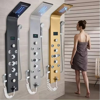 Système de douche mural thermostatique pour hôtel avec écran LED numérique, panneau de douche en laiton et robinet pluie - Juego De Ducha