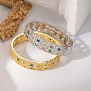 Geometric Enamel <b>Bangle</b> Gold And <b>Silver</b> Zinc Alloy Micro Insert Women's Jewelry Gift Fashion <b>Bracelet</b> - Product Image 4