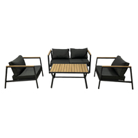 Ensemble de patio imperméable et durable en 4 pièces, cadre en acier, bois plastique, table basse, canapé de jardin, siège, salon, salle à manger, cour