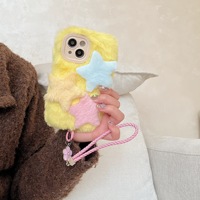 Coque de téléphone antichoc en peluche étoile colorée, style girly mignon, pour iPhone 18 17 16 15 14 Pro Pro Max PC