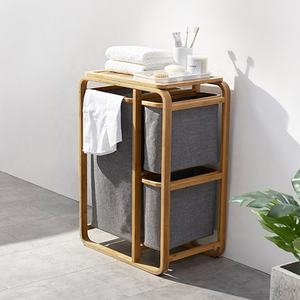 Panier à Linge en Bambou Moderne 3 Divisé Trieur Vêtements Sales Entrave Noble Design Élégant Paniers à Linge en Bambou Pliable - Product Image 1