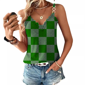 เสื้อสายเดี่ยวคอวีลูกไม้ลายฉลุเสื้อผู้หญิงสีพื้นใหม่แฟชั่น - Product Image 4