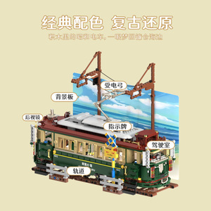 Blocchi da Costruzione <span class=keywords><strong>Tram</strong></span> Retrò con Vista Mare, Batteria Ricaricabile e Striscia Luminosa, Modellino Ferroviario Vintage per Arredamento Casa, Regalo di Compleanno - Product Image 5
