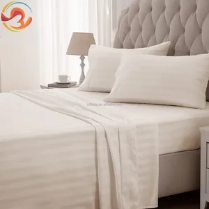 ホテル寝具セットホワイトカラー1cmサテンストライプポリエステル生地キングクイーンサイズベッドシーツ羽毛布団カバーセット