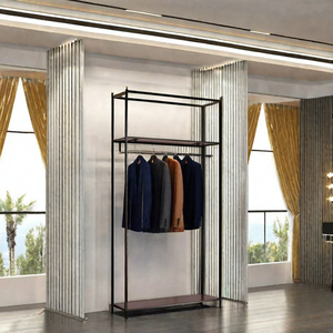 Présentoir pliable en acier inoxydable noir et or <span class=keywords><strong>pour</strong></span> vêtements, support de magasin, cintre de présentation, emballé en carton - Product Image 1