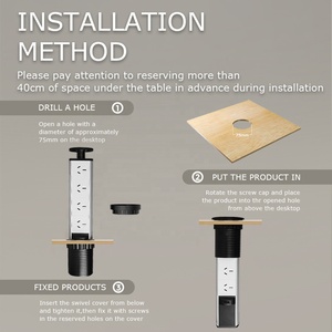 Enchufe de Corriente Empotrado Oculto con Sistema de Elevación Manual, Adaptador de Enchufe AU y Cable de Carga USB Tipo C y Tipo A de 1.5M - Product Image 6
