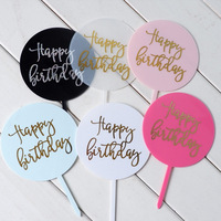 Weiß Schwarz Rosa Blau Vergoldeter Runder Happy Birthday Acryl Cake Topper 16,6x10cm Party Dekoration Zubehör Expressversand