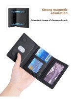 Dompet Kartu Magnetik Gaya Jepang Kulit Imitasi PU, Kompatibel Magnet, Slot Multi-Kartu, Lipat Tiga, Penyangga untuk Ponsel