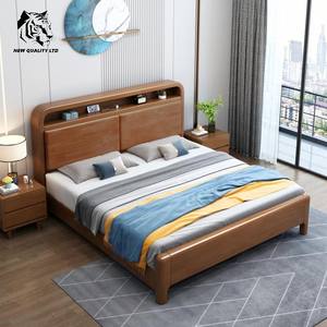 Lit double en bois de style rustique, nouveau design, meubles de maison, lit avec rangement, fabrication chinoise, prix bas, personnalisable, grand stock prêt à être expédié - Product Image 6