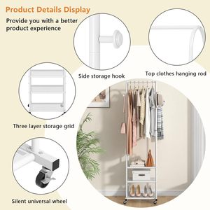 <span class=keywords><strong>Perchero</strong></span> móvil al por mayor con 2 estantes de almacenamiento, ruedas bloqueables, <span class=keywords><strong>perchero</strong></span> metálico de varias capas para dormitorio - Product Image 4