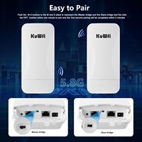 Puente Inalámbrico Gigabit KuWFi 5.8G 900Mbps con Puertos LAN de 1Gbps, Largo Alcance 3KM/1.86 Millas, Exterior IP65, 48V PoE, Extensor de Red CPE