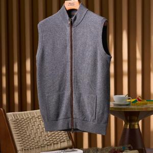 Chaleco de punto sin mangas para hombre, mezcla de cachemira y <span class=keywords><strong>lana</strong></span>, cuello simulado, cremallera completa, suéter casual de invierno, venta al por mayor ODM - Product Image 1
