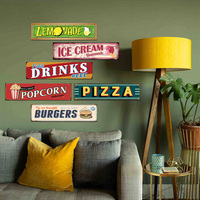 Panneau en métal rétro sur le thème de la rue alimentaire, décor mural rétro pour popcorn, burgers, pizza, pour la décoration de restaurant, cuisine, bar