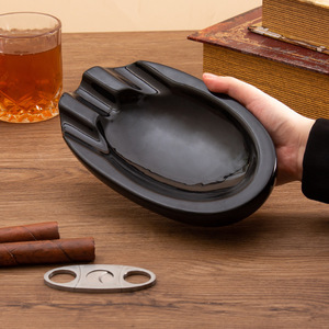 Cenicero de cerámica creativo, negro, de forma ovalada, para regalos empresariales, estilo europeo - Product Image 3