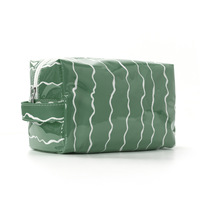 Pochette cosmétique en PVC à rayures ondulées brillantes, imperméable, à rayures bonbon, trousse de maquillage, organiseur de toilette de voyage avec poignée