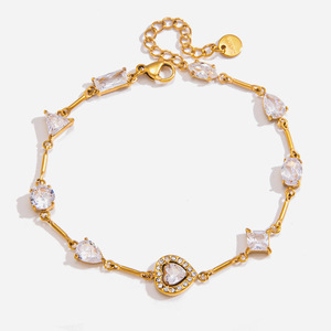 Heart-Shaped Zircon <b>Titanium</b> Steel Bracelet For Women Light Luxury Jewelry Stainless Steel 18K Gold Plated Gift Occasion - Product Image 1