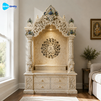 Mandir de prière en marbre naturel pour la maison, autel hindou personnalisé avec symbole Om, sculpture de paon, armoire de rangement pour salle de prière