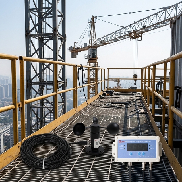 RK150-01 Wired Tower Crane Wind Speed Sensor with Alarm Controller LED Display for Hoist Safety High Altitude Construction