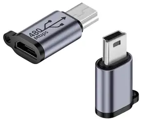 Mini USB Plug to Micro USB2.0 Jack Charging Data Connector 480Mbps 18W 9V/2A, Al Alloy/Hook Hole, for Digital Camera MP3 Mobile