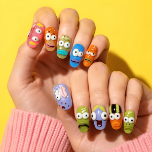 Faux ongles à presser avec motifs de personnages de dessins animés, ensemble de faux ongles 3D en relief aux couleurs vives, nouveauté pour femmes - Product Image 5