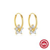 925 Sterling Silber Blumen-Anhänger Creolen mit Opal & Zirkonia, abnehmbarer Charm, Huggie Hoop Tropfen-Ohrringe
