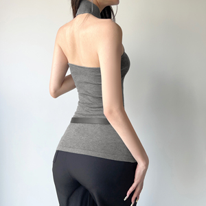 Débardeurs longs pour femmes gris, coupe ajustée, col rond, patchwork, crochet, spandex/polyester, laine, décontracté, extérieur, rue, écologique - Product Image 6