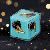 Ensemble de dés DND bleus avec autocollant chat noir, 7 pièces - dés carrés en résine à bords tranchants, écologiques, pour Dungeons&Dragons RPG