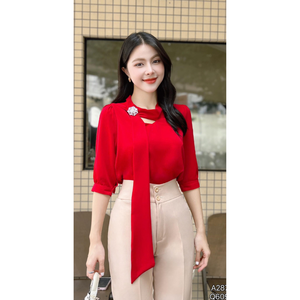Camisa de manga larga para mujer con lazo grande, top informal de oficina, manga raglán, tres cuartos, para todas las estaciones - Product Image 4