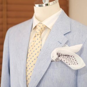 Traje Casual para Hombre MTM, Azul Claro, Mezcla de Lana, Seda y Lino, Blazer con Forro Parcial y Diseño Espigado, Transpirable para Verano - Product Image 3