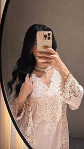 LEDUO Abaya personalizada de alta calidad con encaje empalmado y cuello en V para damas, vestido musulmán para mujeres. - Product Image 3