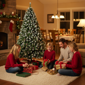 Árbol de Navidad de PVC de 7 pies con Efecto de Nieve, Diseño de Puntas de Pino Blancas con Decoración de Piñas, Venta al Por Mayor - Product Image 1