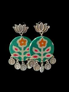 Pendientes de peso ligero de aleación de tonos plateados oxidados de tela hecha a mano de alta calidad, colgantes de monedas de estilo étnico moderno - Product Image 6